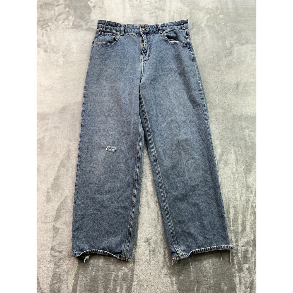 VTG Motel Rocks Baggy Wide Leg High Rise Distress Jean Women XL W32 Blue Grunge